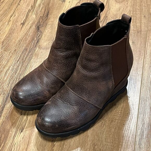 SOREL Joan of Arctic Wedge II Women's 8.5 Chelsea Boots Brown Leather NL3346-282 - Picture 2 of 7